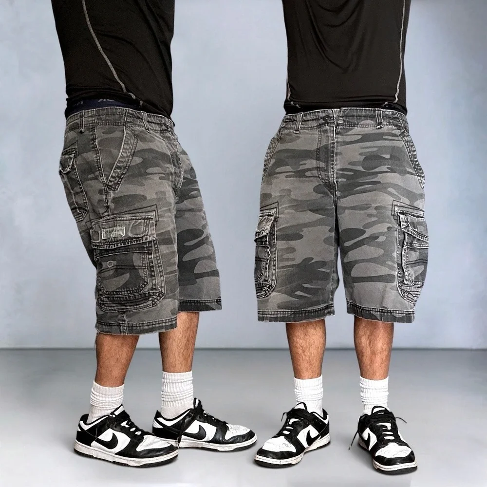 Unionbay Grey Camo Cargo Shorts Baggy Skater Y2K Vintage Size 38